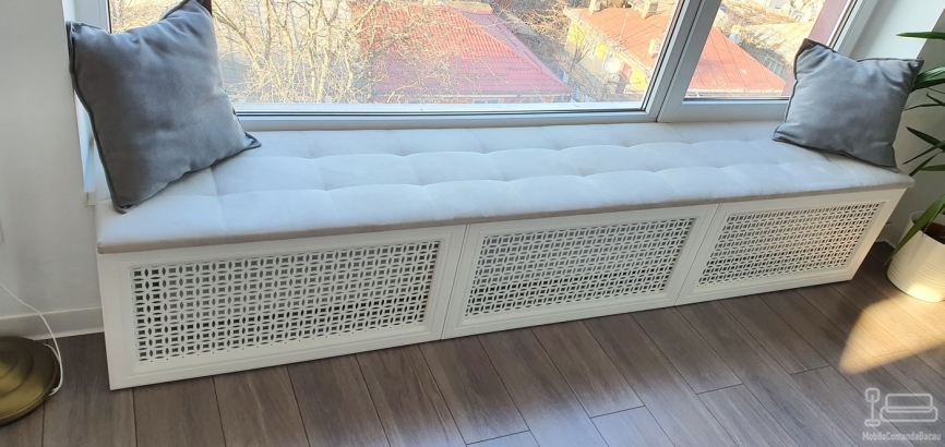 Mască de calorifer din MDF vopsit cu șezut tapițat – soluție 2-în-1 pentru confort și design, Bacău