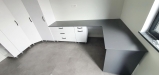 Mobilier dormitor copil pe colț din pal melaminat – dulapuri, birou, pat tapițat, Bacău