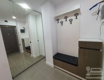 Mobilier de hol din PAL și MDF vopsit, cu oglinzi pe uși și profile Gola negre