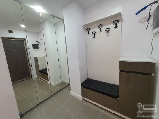 Mobilier de hol din PAL și MDF vopsit, cu oglinzi pe uși și profile Gola negre