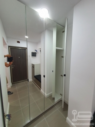Mobilier de hol din PAL și MDF vopsit, cu oglinzi pe uși și profile Gola negre