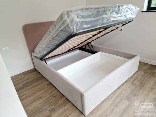Pat tapitat 160×200 cu somieră rabatabilă și ladă de depozitare – montaj în județul Bacău
