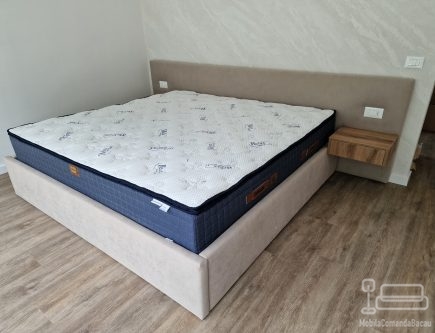 Pat tapitat cu somieră rabatabilă 200×180 cm – depozitare XXL, confort premium