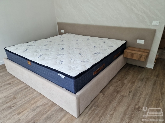 Pat tapitat cu somieră rabatabilă 200×180 cm – depozitare XXL, confort premium