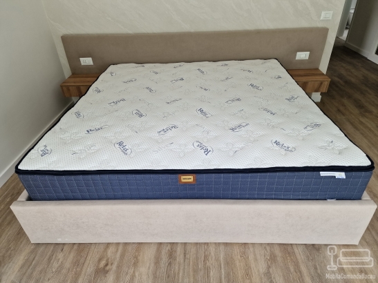 Pat tapitat cu somieră rabatabilă 200×180 cm – depozitare XXL, confort premium