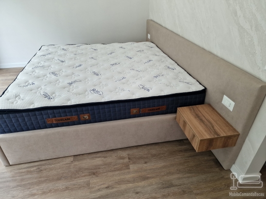 Pat tapitat cu somieră rabatabilă 200×180 cm – depozitare XXL, confort premium