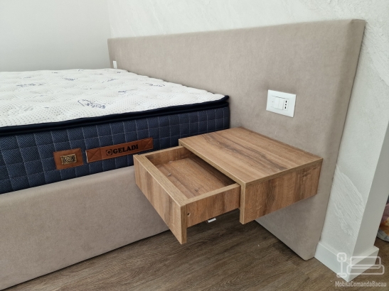 Pat tapitat cu somieră rabatabilă 200×180 cm – depozitare XXL, confort premium