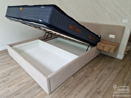 Pat tapitat cu somieră rabatabilă 200×180 cm – depozitare XXL, confort premium