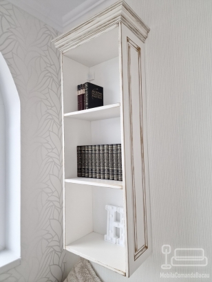 Zonă de lectură din MDF vopsit cu patină aurie – bancă cu saltea și depozitare, 2200 mm, Bacău