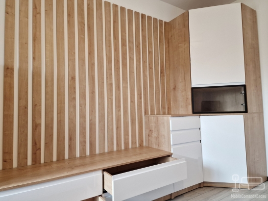 Mobilier living din MDF vopsit cu riflaje – design modern, soft-close Blum