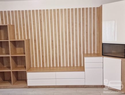 Mobilier living din MDF vopsit cu riflaje – design modern, soft-close Blum