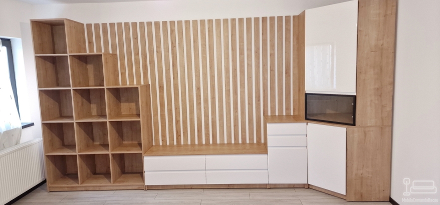 Mobilier living din MDF vopsit cu riflaje – design modern, soft-close Blum