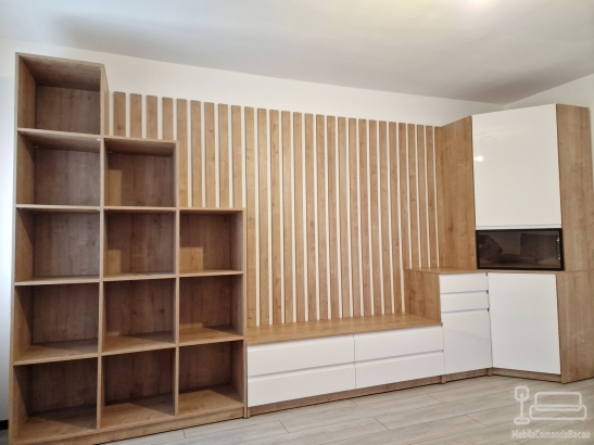 Mobilier living din MDF vopsit cu riflaje – design modern, soft-close Blum