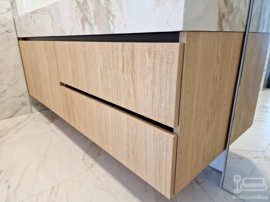 Mobilier de baie MDF furniruit, cu sertare Blum soft-close și blat cu lavoar integrat