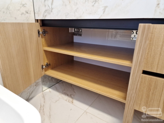 Mobilier de baie MDF furniruit, cu sertare Blum soft-close și blat cu lavoar integrat
