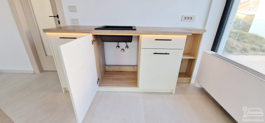 Bucătărie din mdf vopsit, 2000 mm – feronerie blum, iluminare led hafele