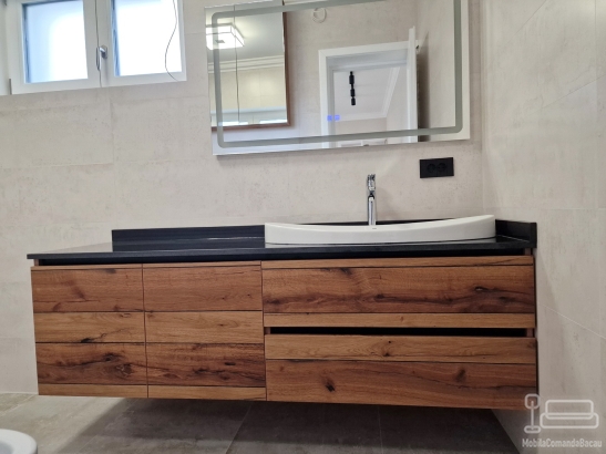 Mobilier pentru baie din MDF furniruit cu cant laser și blat din quartz, 1,8 m – Bacău
