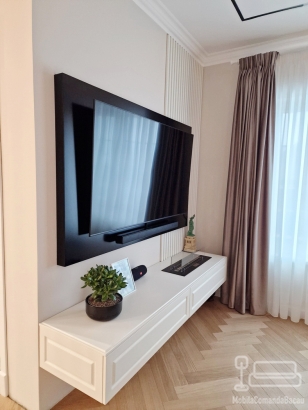Mobilier living din MDF vopsit cu riflaje – 2200 mm, feronerie Blum