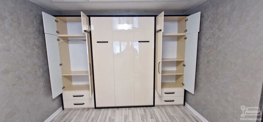 Ansamblu Pat Rabatabil cu Canapea din mdf lucios