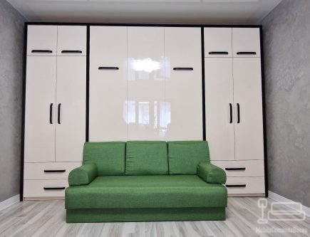 Ansamblu Pat Rabatabil cu Canapea din mdf lucios