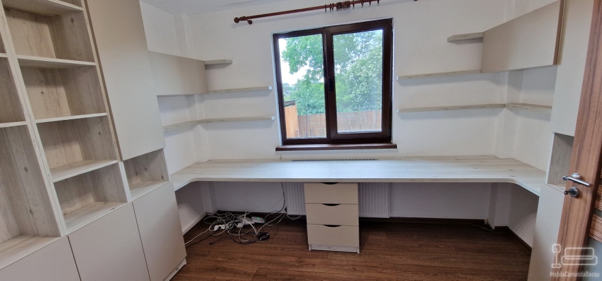 Mobilier pentru cameră de birou din PAL melaminat, cu feronerie Blum și iluminat LED Hafele 3 mm