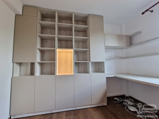 Mobilier pentru cameră de birou din PAL melaminat, cu feronerie Blum și iluminat LED Hafele 3 mm