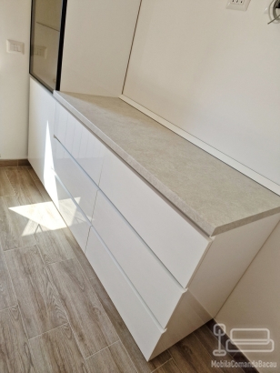 Bucătărie mdf perfect sense, 4650 mm – feronerie blum & masă extensibilă în sertar, adjud