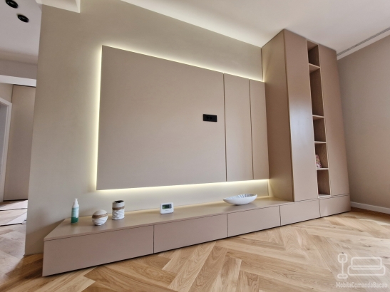 Mobilier living din MDF vopsit și PAL, realizat pe comandă în județul Bacău