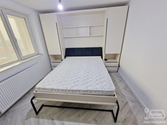 Ansamblu mobilier cu pat rabatabil și canapea, montat în Roman