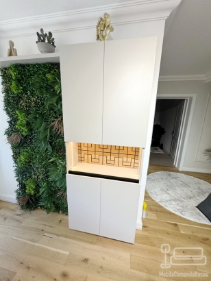 Bucătărie pe colț din MDF vopsit în câmp electrostatic, cu blat din Quartz
