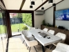 Mobilier pentru terasă din PAL și MDF vopsit, cu jardiniere și corp pentru frigider