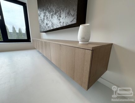 Mobilier living suspendat din mdf furniruit, 2800 mm – balamale pacta cu amortizare