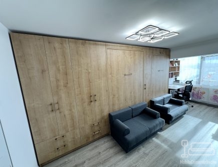Ansamblu mobilier cu 2 paturi rabatabile si canapea