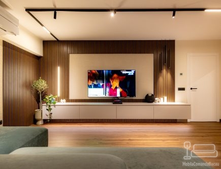 Mobilier pentru living cu riflaje, din MDF