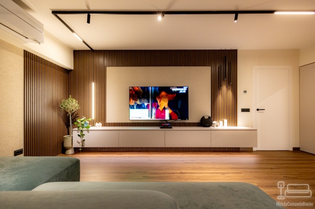 Mobilier pentru living cu riflaje, din MDF