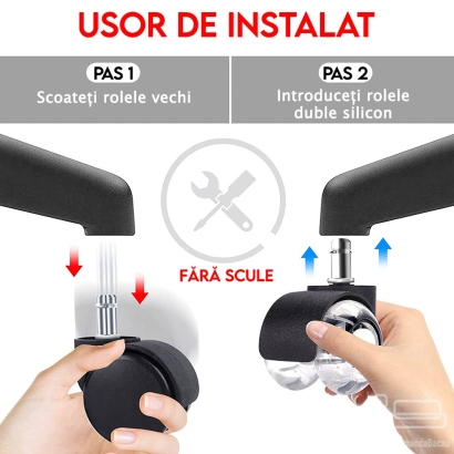 Role duble silicon gri pentru scaune de birou