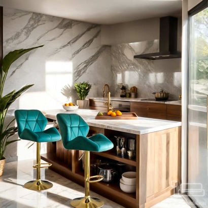 Scaun bar tapițat, înălțime reglabilă, rotativ, suport picioare, catifea, verde, ABS 148