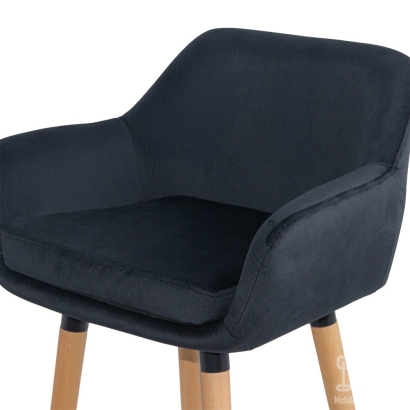 Scaun de bar negru din catifea cu picioare din lemn ABS 1271
