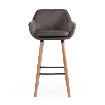 Scaun de bar cu șezut din catifea și cadru din lemn de fag ABS 1271 gri