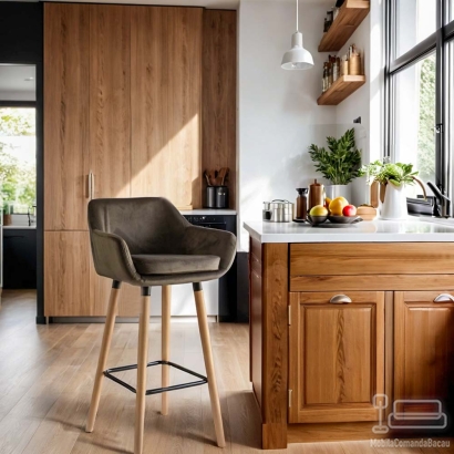 Scaun de bar cu șezut din catifea și cadru din lemn de fag ABS 1271 gri