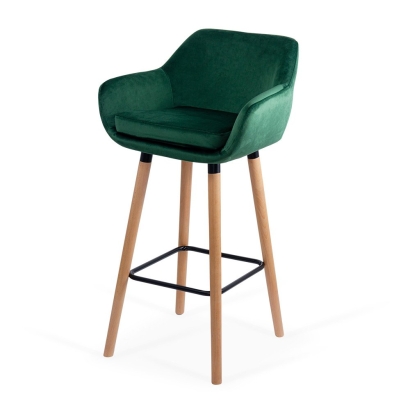 Scaun de bar cu șezut din catifea și cadru din lemn de fag ABS 1271 verde
