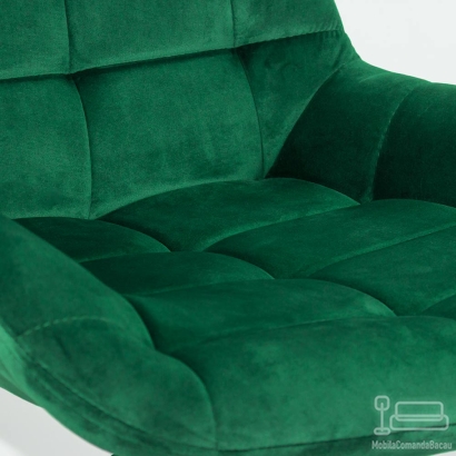 Scaun bar tapițat, înălțime reglabilă, rotativ, suport picioare, catifea, verde, ABS 145
