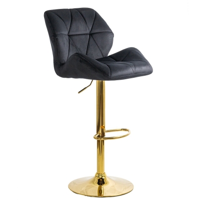 Scaun de bar negru, modern, din catifea, cu baza aurie ABS 148