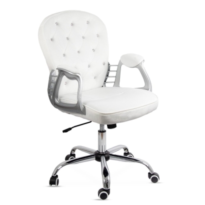 Scaun de birou din catifea reglabil pe inaltime si cotiere captusite OFF 437 alb