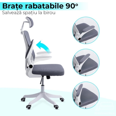 Scaun de birou ergonomic cu spatar inalt, suport lombar si cotiere rabatabile OFF 336 gri