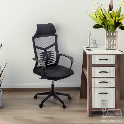 Scaun de birou din mesh respirabil si tetiera OFF 717 negru