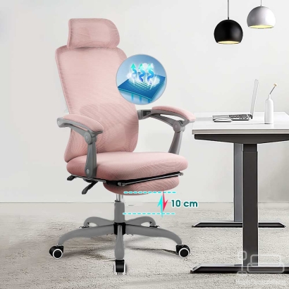 Scaun de birou din mesh cu tetiera si suport picioare OFF 430 roz