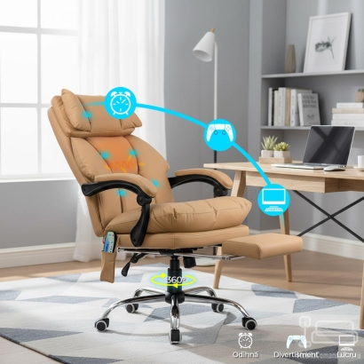 Scaun de birou cu masaj din piele ecologică și cu încălzire în șezut OFF 414 bej