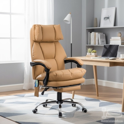 Scaun de birou cu masaj din piele ecologică și cu încălzire în șezut OFF 414 bej