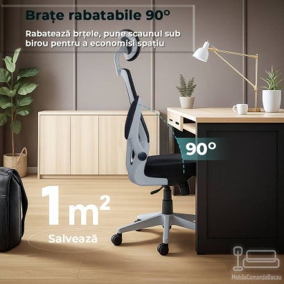 Scaun de birou negru ergonomic cu suport lombar si tetiera reglabila OFF 336